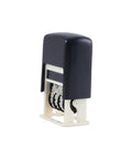 No Sweat Smooth Self Inking Date Roller Stamp With Crisp Adjust Dial Rugged Abs Alloy Frame in black and white design.
