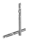 Two tungsten carbide end mill bits with 1/8 inch shanks, single-flute CNC router bits