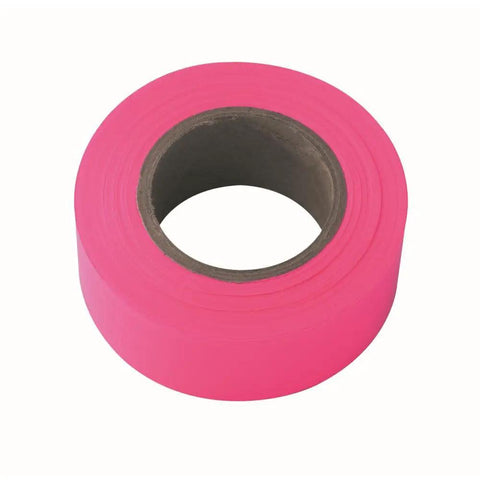 Flagging Tape Glo Pink 150 Ft Long Non Adhesive PVC Strait Line Tape One And Three Sixteenths Inch Wide High Visibility Colorfast Plastic