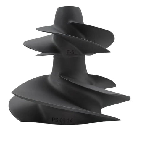 Heavy Duty Stainless Steel Eight Blade Thin Shaft Boat Propeller 155.5 Mm Fits 130 And 170 Hp Outboards viewed from the side, showcasing blade design.