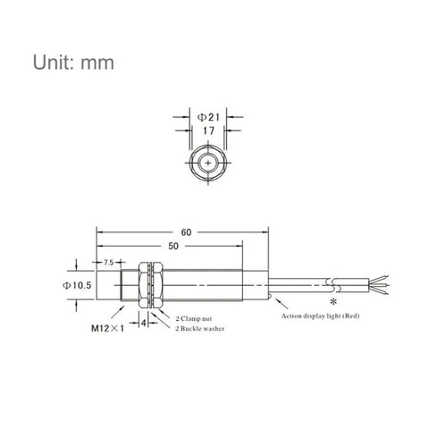 Technical diagram of Inductive Proximity Sensor LJ12A3-4-Z BX M12 4mm NPN Normally Open DC 6V-36V with dimensions and wiring details