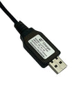 Three Pack 7.4V 2S LiPo Battery USB Charger Cable 1A Fast Charge With XH 3P Connector showing USB plug and cable