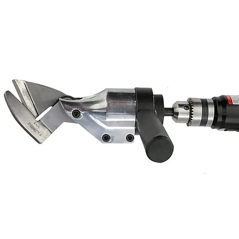 Straight Metal Sheet Scissors Head For Electric Drill, 8MM Chuck Iron Shears Cutting Tool For Wire Mesh Plastic Cloth And Wool mounted on drill.