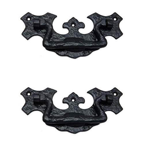 Phicol Antique Cast Iron Cabinet Ring Drop Pulls Pack Of 2 Matte Black displayed front view