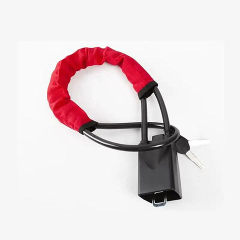 Heavy Duty Cable Steering Wheel Lock For Chevy Volt Bolt EUV Blazer EV anti theft device with padded cloth wrap and keys.