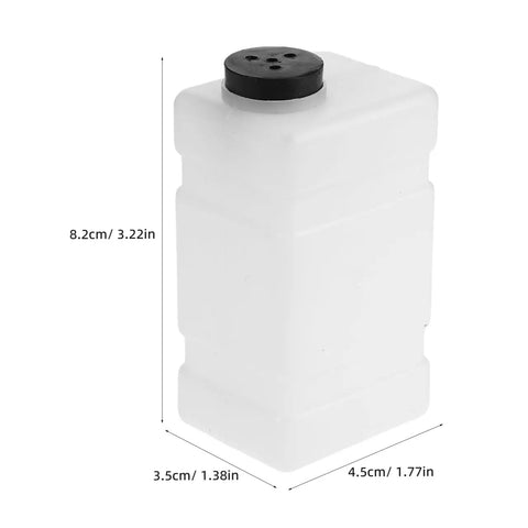 Clear 120CC RC Plane Fuel Tank Set With Metal Tubing And Engine Container, showing dimensions