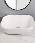 USZWBY Vessel Sinks Bathroom Simple Ceramic White Above Counter Wash Basin Rectangular Modern Art Bathroom Bowl Sink with round mirror.