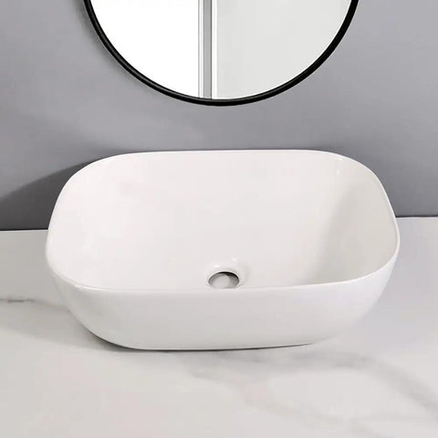 USZWBY Vessel Sinks Bathroom Simple Ceramic White Above Counter Wash Basin Rectangular Modern Art Bathroom Bowl Sink with round mirror.