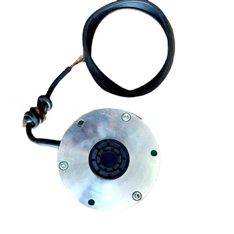 Electromagnetic power-off brake DEB3-08/DC24V, round metal housing with black center hub and wiring.