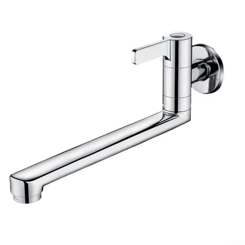 Shophubio Wall Mounted Kitchen Faucet Single Handle Cold Water Only Extended Spout 304 Stainless Steel Rotatable Sink Tap for Utility Mop Pool Silver Finish(25cm) side view