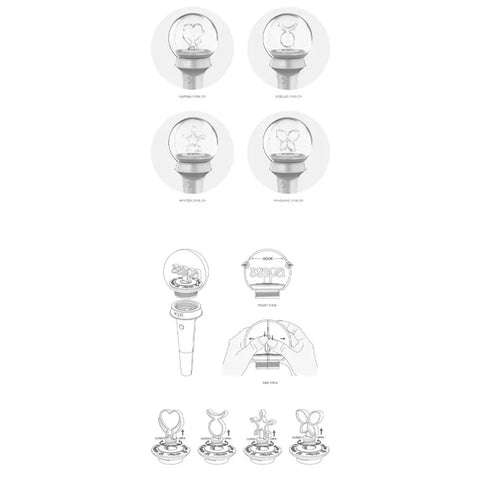 Diagram of Official AESPA Light Stick For Kpop Fans, Durable LED Concert Baton With 94x94x257 Mm Build, requires 3x AAA batteries.