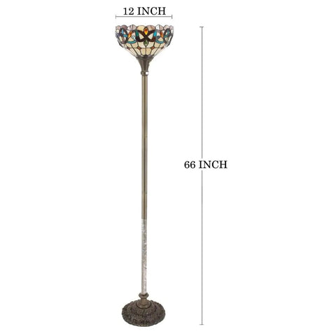 Tiffany Style Floor Lamp With 12 Inch Stained Glass Shade 71 Inch Tall Antique Bronze Base Uplight Torchier For Living Room