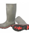 15 Inch Chemical Resistant Mens Knee Boot Built Different For The Job Site Heavy Duty Safety Footwear Featuring Slip Resistant Soles Bright Black Yellow And Grey Accents Size 12 with gray upper and slip-resistant sole.
