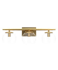 Gold Three Light Vanity Fixture With Clear Glass Globe Shades For Bathroom Modern Soft Gold Finish 22 Inch Long Vanity Lighting Bar Crystal Ball Style Bath Lighting For A Lux Look