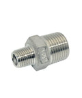 Half Inch To Quarter Inch Stainless Steel NPT Reducing Nipple Fitting Hex Reducer, Male Threads On Both Ends, SS304 Plumbing Adapter For Pipe Size Change, Heavy Duty, 150 PSI At 70 F, Rust And Corrosion Resistant, stainless steel hex reducer