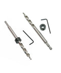 Two Pack Three Eighths Inch Hex Twist Step Drill Bit Set for Pocket Hole Jig Guide Kit with hex keys and collars shown