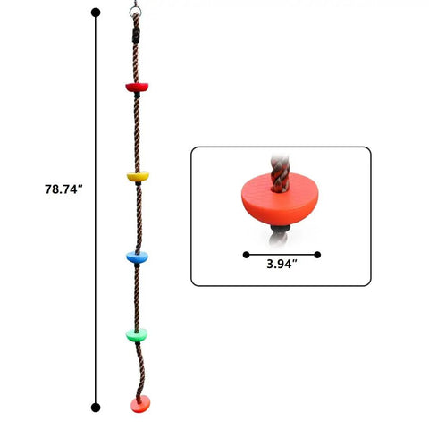 6.56 Foot Climbing Rope Swing With Treads And Plate Swing Hanging Kit For Trees, Slacklines, Play Towers, And Indoor Play Areas