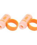 Pro Drumstick Holder Grip Clamp Anti-Slip Rotating Aid For Musicians To Stop Blisters Calluses And Cramps During Jam Sessions, orange silicone rings.