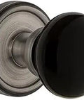 Carre Tall Door Plate With Lyon Knob Double Dummy Set For Interior Doors No Latch Or Lock Solid Forged Brass Construction Quick Install Pre Attached Knobs Includes Both Sides Lifetime Brass Finish showcasing the antique pewter with black porcelain knob and rosette detail.