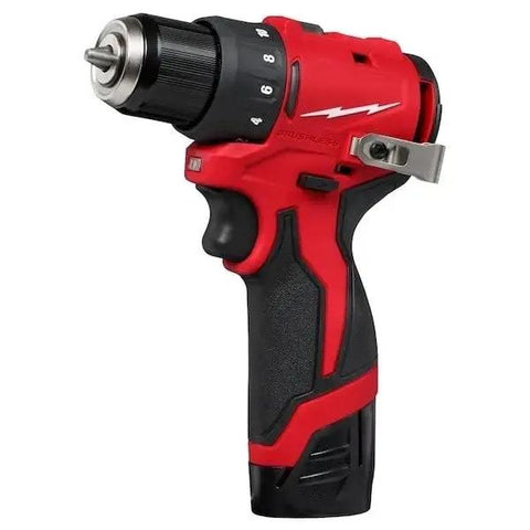 Compact Brushless Cordless Drill Driver Kit With Heavy Duty Metal Chuck Badass Torque Output And Featherweight Frame side view showing grip and chuck.