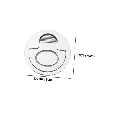 Marine grade stainless steel flush pull ring handle for boat hatch, chrome finish, front view.