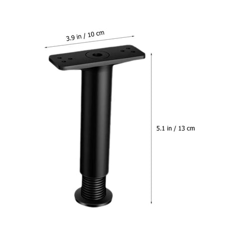 Two Pack Adjustable Bed Frame Support Legs Heavy Duty Load Bearing Composite Furniture Feet shown in black with dimensions