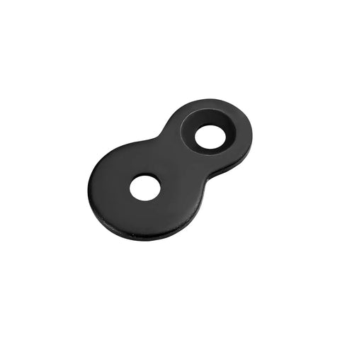 Heavy Duty Figure 8 Fastener Kit for Table Tops and Desks, black cast iron clip close-up, tabletop connector bracket detail.