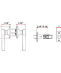 Diagram of Old School Scroll Passage Door Lever dimensions for 6.38 x 1.88 x 2.63 in 783035 with latch bolt details.