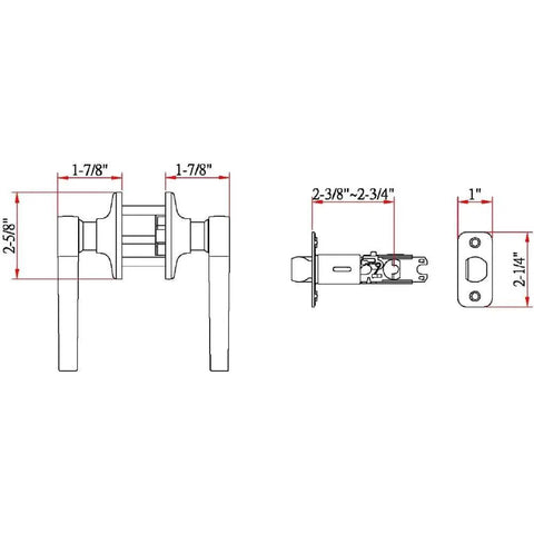 Diagram of Old School Scroll Passage Door Lever dimensions for 6.38 x 1.88 x 2.63 in 783035 with latch bolt details.