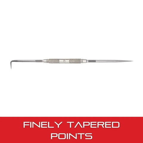 Pro Grade Scriber Set With Nickel Plated Knurled Grip And Finely Tapered Points, 9 Inch Length, One Straight And Bent Scriber