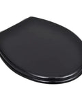 Top Tier Soft Close Toilet Seat Drop Down Lid In Sleek Matte Black Sturdy Mdf Panel, viewed from above.