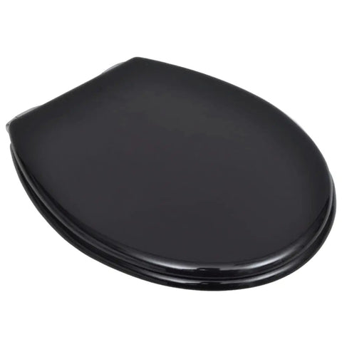 Top Tier Soft Close Toilet Seat Drop Down Lid In Sleek Matte Black Sturdy Mdf Panel, viewed from above.