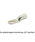 Zinc-plated copper terminal lug, 1/2 inch stud hole, suitable for Heavy Duty 10 ft 2 AWG Welding Cable With USA Made Construction