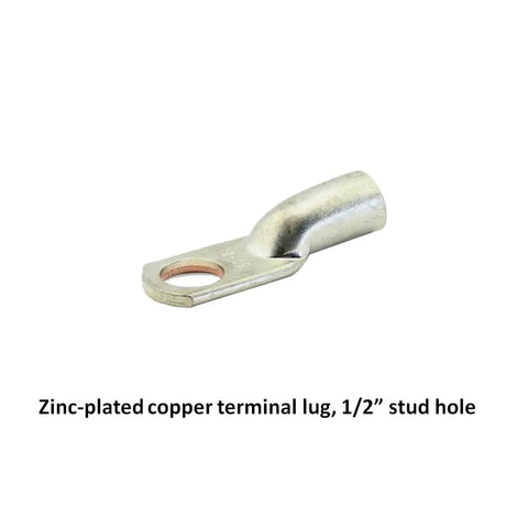 Zinc-plated copper terminal lug, 1/2 inch stud hole, suitable for Heavy Duty 10 ft 2 AWG Welding Cable With USA Made Construction