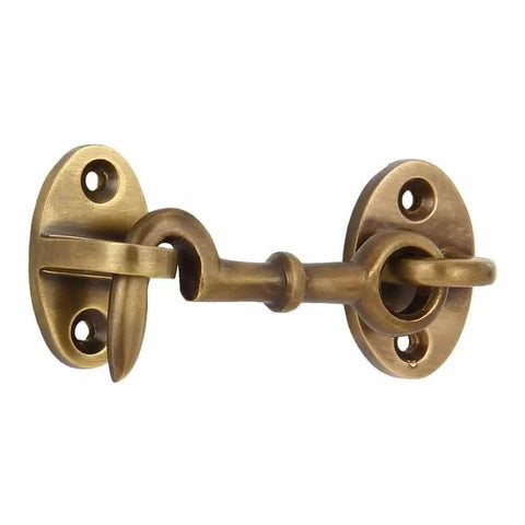Set Of 2 Heavy Duty Brass Cabin Hooks With Two And Three Quarter Inch Latch For Cabin Doors Gates Windows Sash Locks Barn Doors And Latches