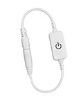 Compact Dimmable Touch Switch for Single Color LED Cabinet Lights With Antislip Coating shown unplugged with power icon visible