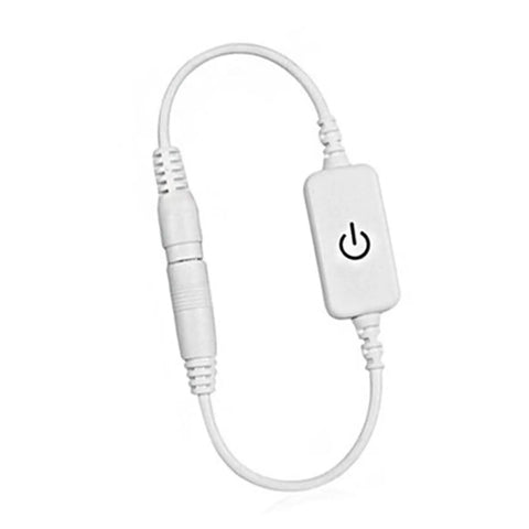 Compact Dimmable Touch Switch for Single Color LED Cabinet Lights With Antislip Coating shown unplugged with power icon visible