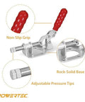 Toggle Clamp With 300 LB Holding Capacity, Quick Release 302F Push Pull Clamp with non-slip grip and adjustable pressure tips.
