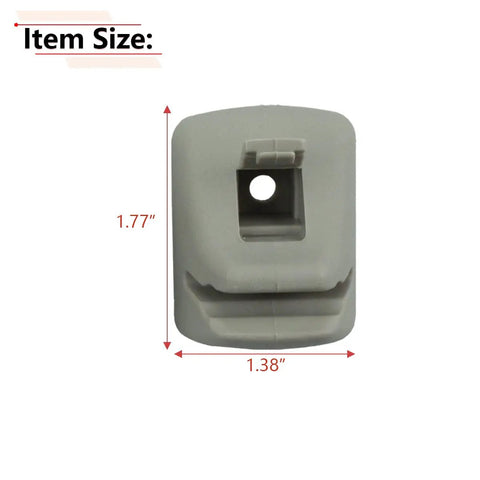 Close-up of gray Sun Visor Clip For Ford Focus 2000 2001 2002 2003 2004 with measurements 1.77 x 1.38 inches, front view.