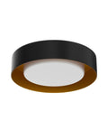 Black And Gold Flush Mount Ceiling Light With Glass Drum Shade Sixteen Point Five Inch Sleek Modern Round Fixture