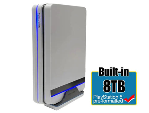 Pro X 8TB USB 3.0 External Gaming Hard Drive For PS5 And PS4 Console With 7200RPM Enterprise HDD, Built For 24 Seven Play, High Capacity Expandable Storage For Next Gen And Legacy Games, gray upright drive with blue LED