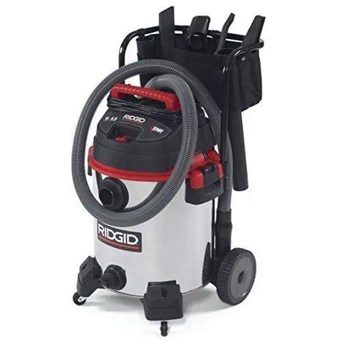 16-Gallon Stainless Steel Wet Dry Shop Vacuum With Cart, Pro Hose, Drain And Blower Port, 6.5 Peak HP Motor, Large Wheels, Red