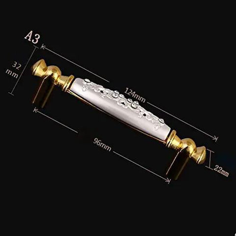 Modern 96Mm Cabinet Pull And Drawer Knob Featuring Crisp White Base With Dazzling 24K Gold Crystal Accent, 96mm size.