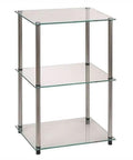 Tall Glass End Table With Three Tier Shelves, Modern Glass Side Table For Living Room displaying sleek sturdy metal frame