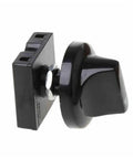 Side view of black 4-position rotary switch with knob for three-speed fan control built for heavy duty ventilation systems and industrial machinery