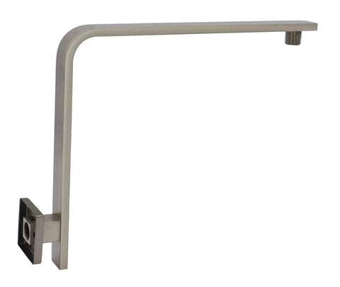 High Rise Shower Arm And Flange With Ten And A Half Inch Gooseneck Wall Riser Solid Brass Brushed Nickel Square Design With Half Inch NPT Tapered Threads For Rain Shower Heads Pro Grade Build