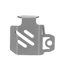 Silver Rugged Rear Brake Fluid Reservoir Guard For Pan America 1250S Motorcycle, durable oil tank cover, front view.