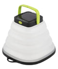 Crush Light Solar Powered Camping Lantern with collapsible design and USB rechargeable battery in white and green finish.