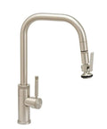 Fulton Industrial Pull Down Kitchen Faucet With Angled Spout And Single Lever Handle in brushed nickel for modern kitchens.