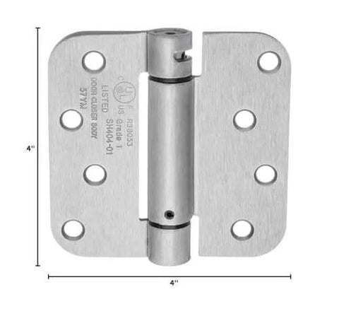 Four Inch Spring Loaded Self Closing Hinges With Five Eighth Inch Radius Corners Heavy Duty For Interior Or Exterior Doors Quiet Auto Close